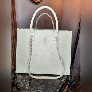 Elegant Large White Embossed Betsey Johnson Tote Bag